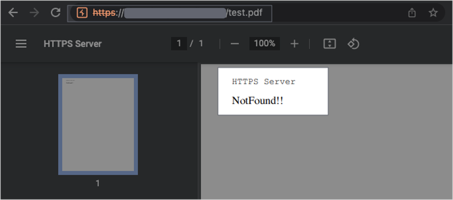 Image showing a rendered PDF containing attacker-controlled content in the browser.