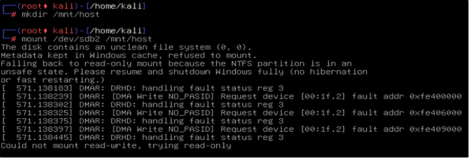Failed attempt to mount /dev/sdb2 because Windows fast startup left the NTFS file system in an unclean state